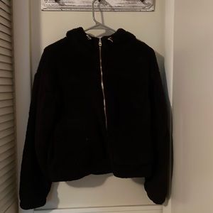 fluffy black zip up jacket
